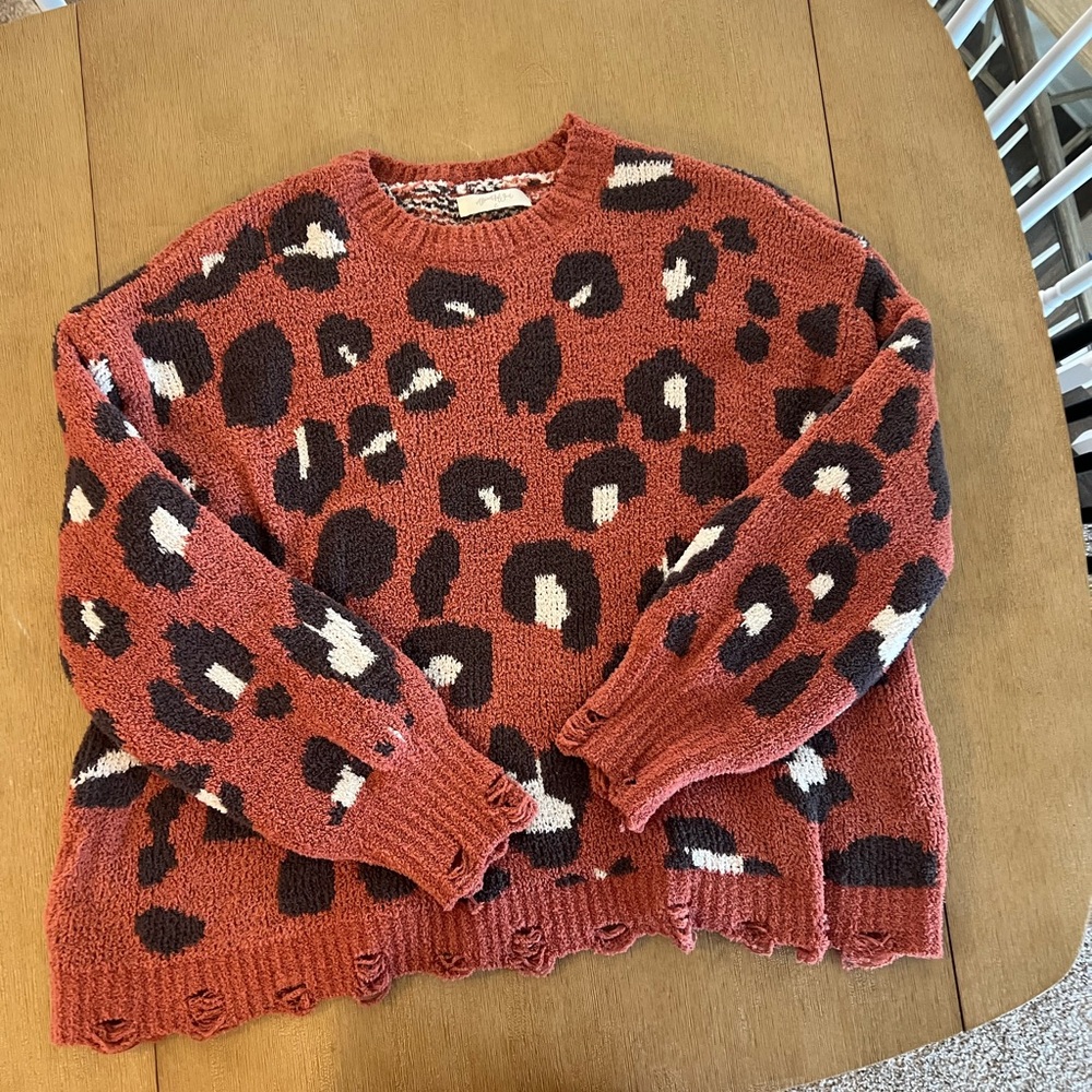 Leopard Print Sweater - Burnt Orange and Black